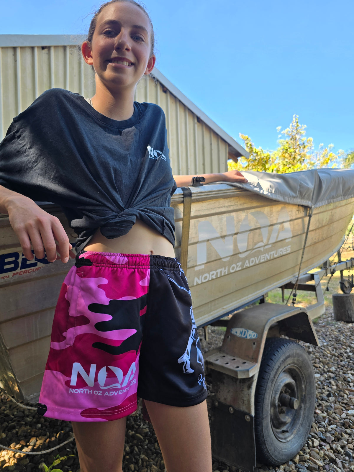 Pink cammo fishing shorts